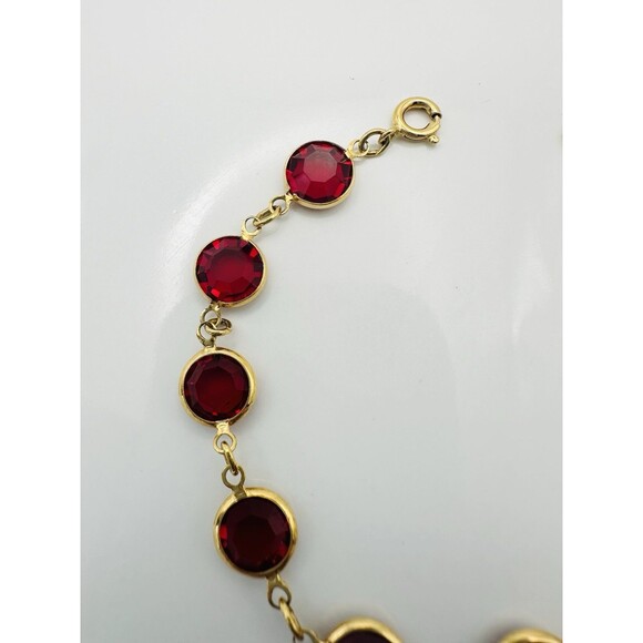 Vintage 1990 Vintage Made With Swarovski Crystal bezel set Red Bracelet 7.25”